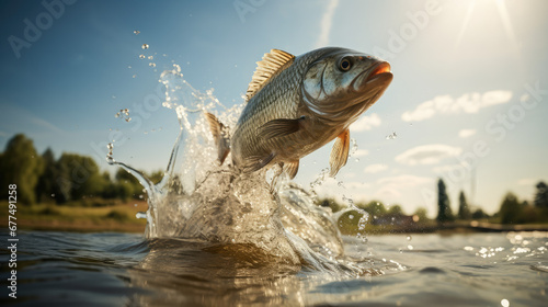 Fish jumping to the surface of the river