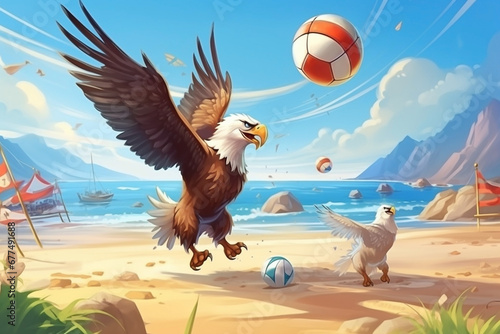 eagles playing volleyball on the beach photo