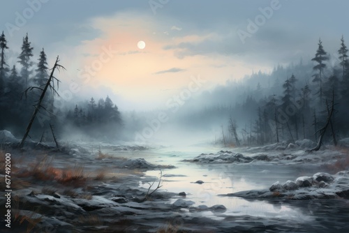 Fog and Mist: Capture the eerie beauty of fog and mist in cold weather, especially around bodies of water. - Generative AI