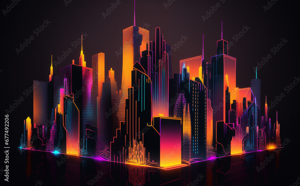 Futuristic New York Cityscape, Neon Lights