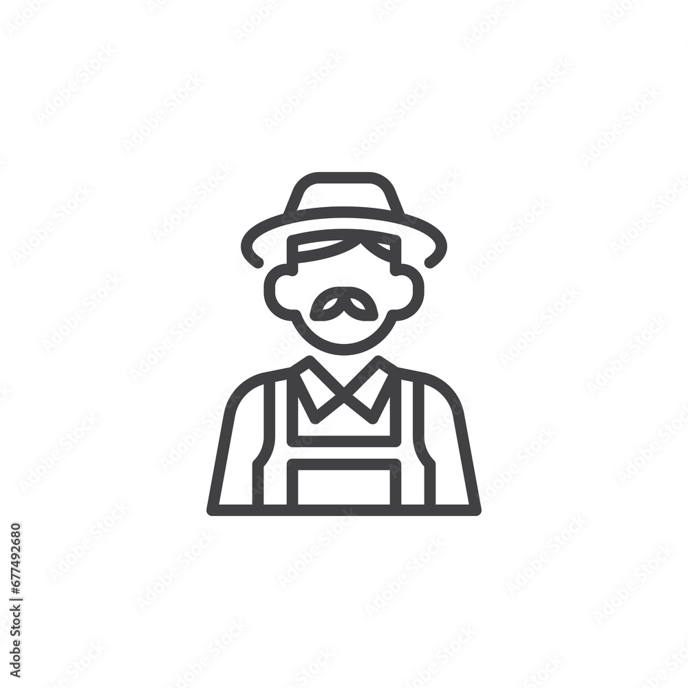 Farmer in straw hat line icon Farmer in straw hat line icon