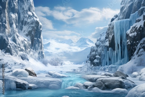 Wallpaper Mural Frozen Waterfalls: Photograph the unique formations of frozen waterfalls in cold regions. - Generative AI Torontodigital.ca