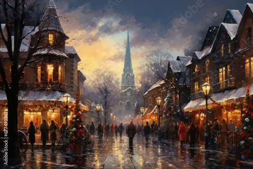 Holiday Markets: Bustling markets and fairs with festive decorations and people shopping for gifts. - Generative AI © Sidewaypics