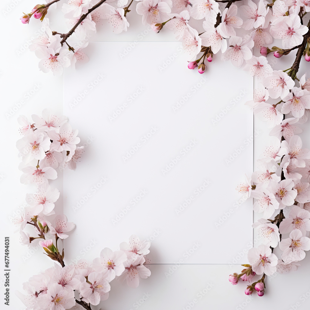 Template with Sakura Flower Cherry Blossom white and pink empty space Memo Note Template with Sakura Flower Cherry Blossom white and pink empty space Memo Note