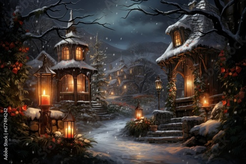Candlelit Scenes  Create warm and inviting images with candles or lanterns in the snow. - Generative AI