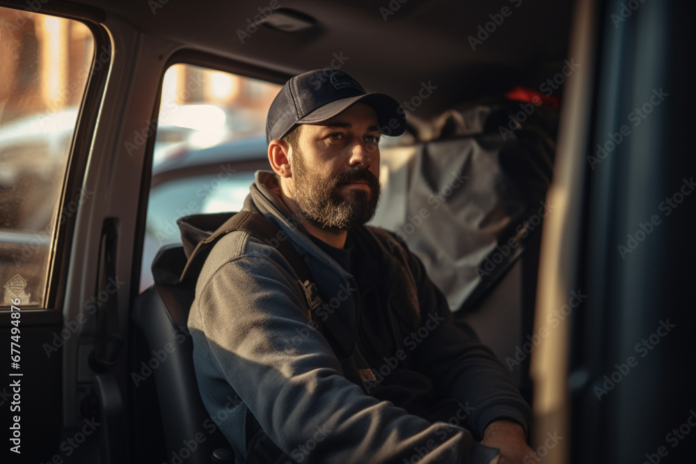 Delivery man in a van Delivery man in a van