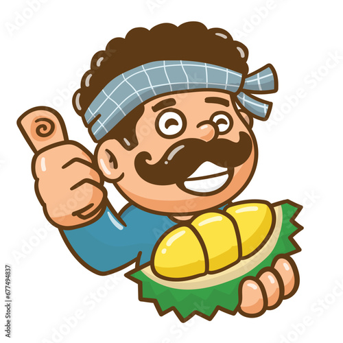 illustration cartoon man with durian fruit