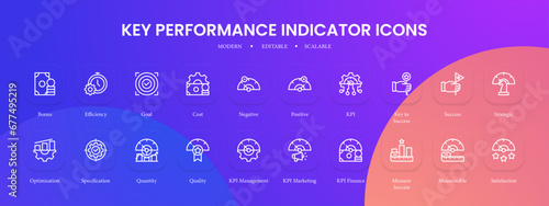 Key performance indicator icon collection with black outline style. kpi, performance, business, key, concept, analysis, indicator. Vector Illustration