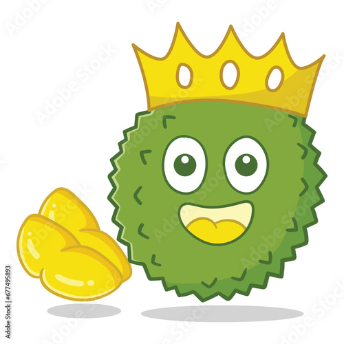 illustration cartoon durian fruit on white background with crown and smile face