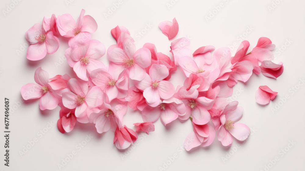 Pink petals on white background