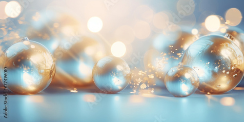 Abstract glowing Christmas background with golden and blue spheres