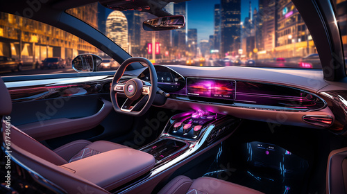 Futuristic smart car interior car cockpit photo