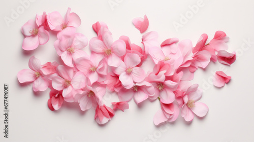 Pink petals on white background
