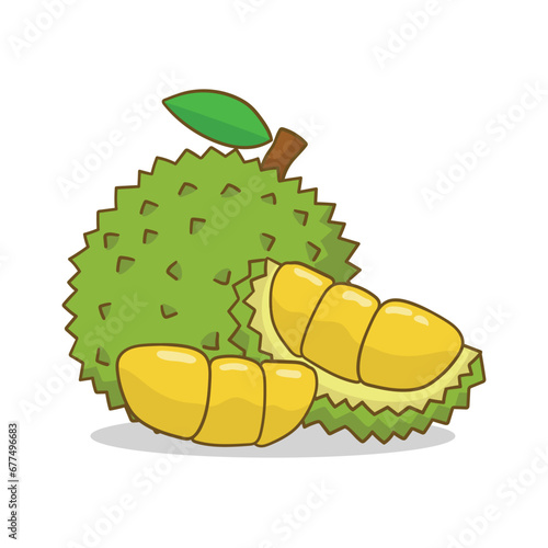 illustration cartoon durian fruit on white background