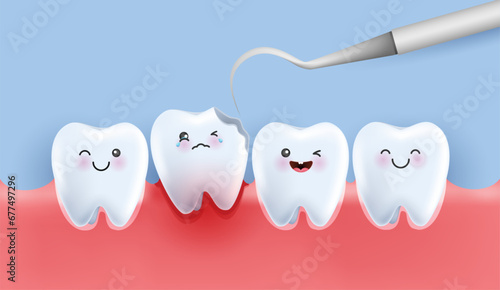 Dental care illustration set. dentists treat  teeth decay to avoid pain when chewing. teeth decay treatment concept. remove plaque, treat teeth decay. medical apps, websites and hospital. vector.
