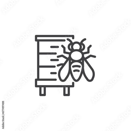 Beehive and bee line icon