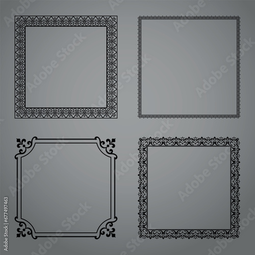 Set of decorative frames Elegant vector element for design in Eastern style, place for text. Floral black and gray borders. Lace illustration for invitations and greeting cards