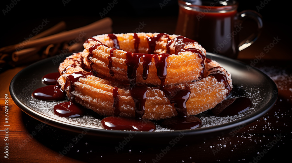 Delicious Churros con Chocolate - Spanish Sweet Treat - Generative Ai Delicious Churros con Chocolate - Spanish Sweet Treat - Generative Ai