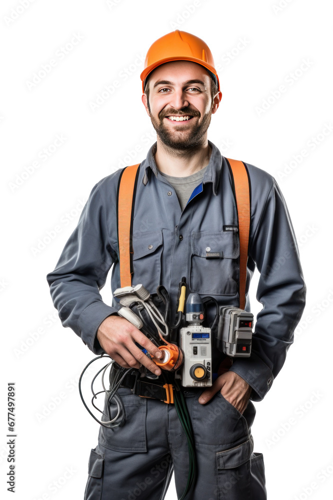 A smiling electrician isolated on transparent background. A smiling electrician isolated on transparent background.