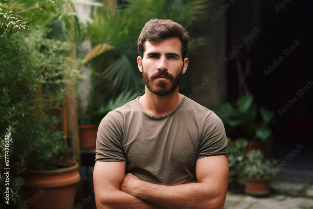 Portrait of a confident young man standing in his backyard