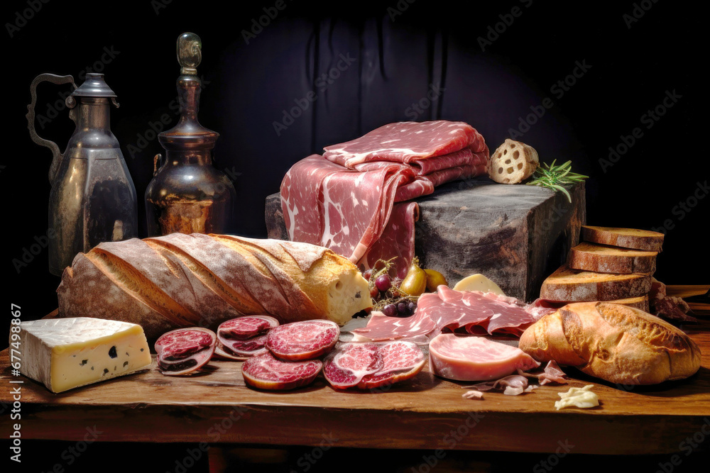 Raw fresh beef steak on a wooden board with seasonings.