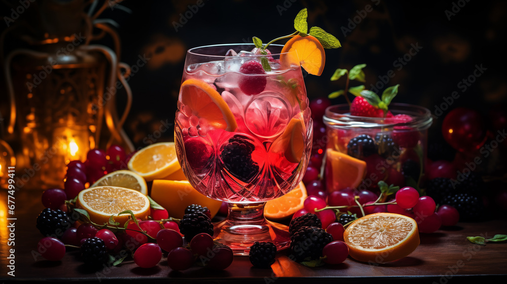 Fototapeta premium Refreshing Sangria - Classic Spanish Beverage - Generative Ai