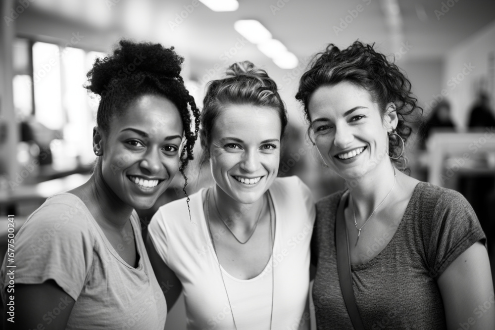Portrait of smiling three women in community center