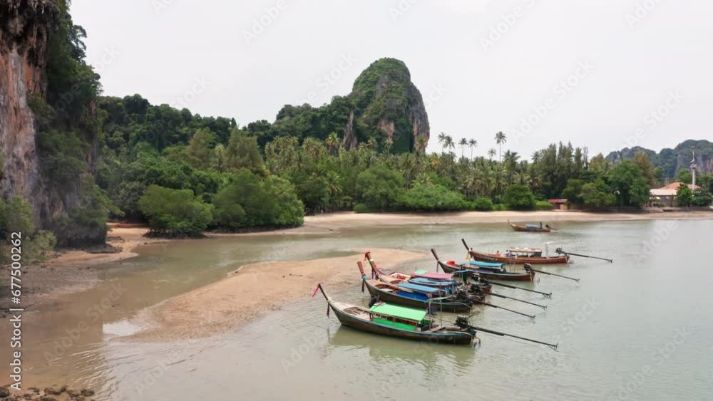 custom made wallpaper toronto digitalAerial View of Long Tail Boats Docked at Railay Beach in Krabi, Thailand. 4K Drone