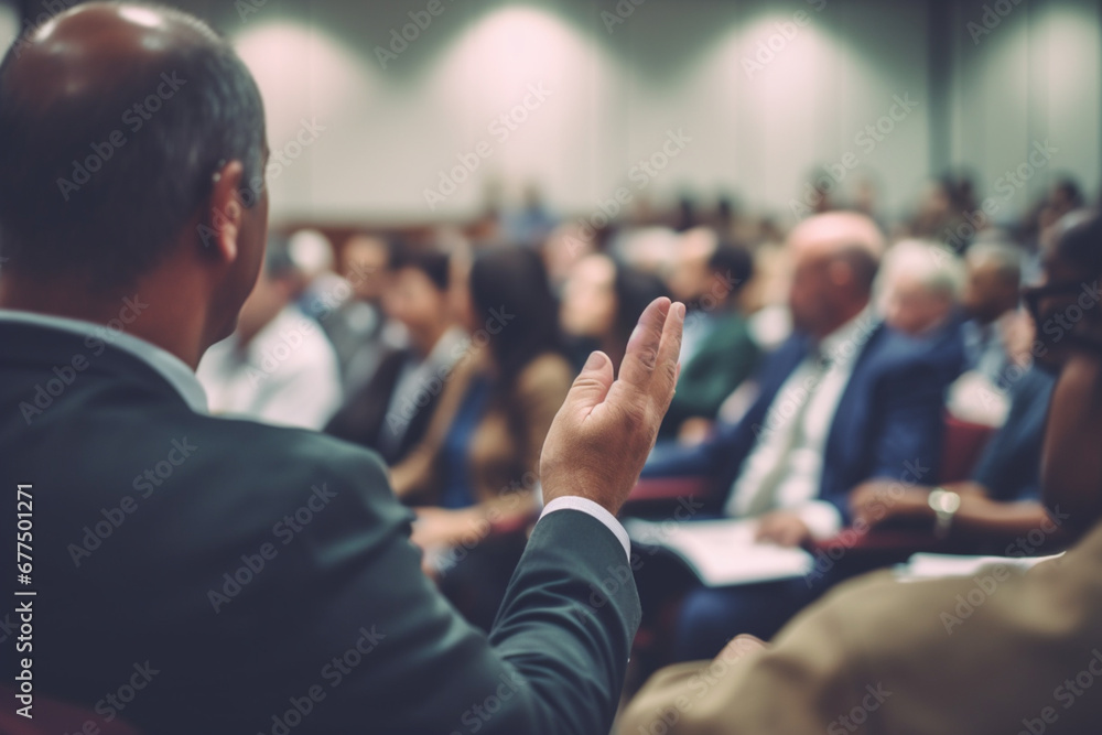 Seminar business meeting doctor conference audience presentation education lecture hospital event training hand question raise asking group convention congress speech - obrazy, fototapety, plakaty 