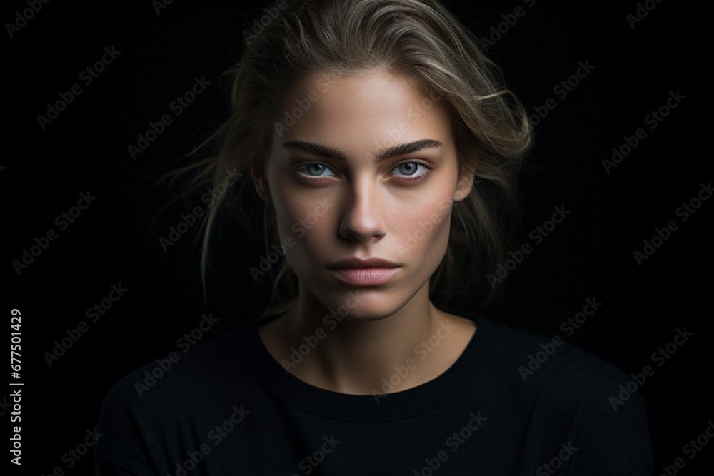 Serious woman portrait on black background Serious woman portrait on black background