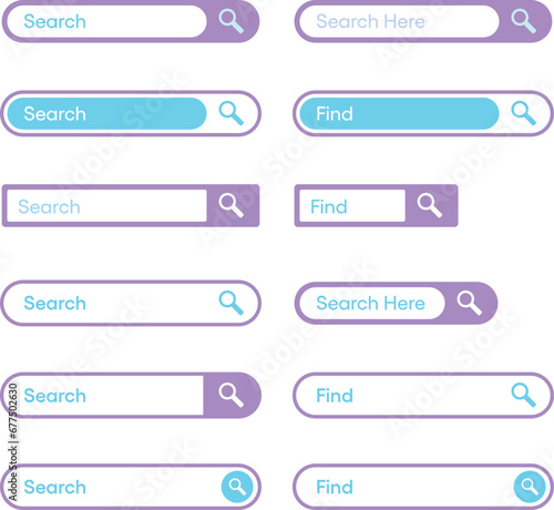 Search Bar Template Set for User Interface, Web, App, Software. Ready Search Form Collection - Vector Illustration