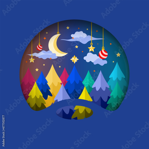 Merry Christmas papercut background, modern papercut background