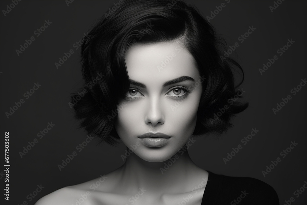Studio shot of young beautiful woman, Professional make-up and hairstyle, Black and White Studio shot of young beautiful woman, Professional make-up and hairstyle, Black and White