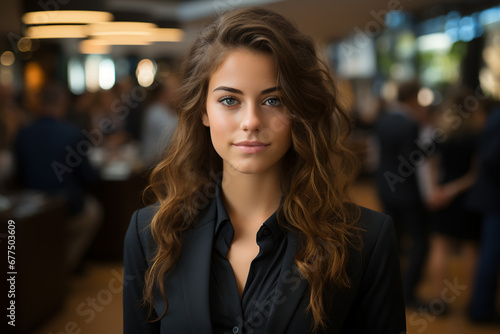 Portrait of a beautiful young woman in a business suit  indoor. ia generative