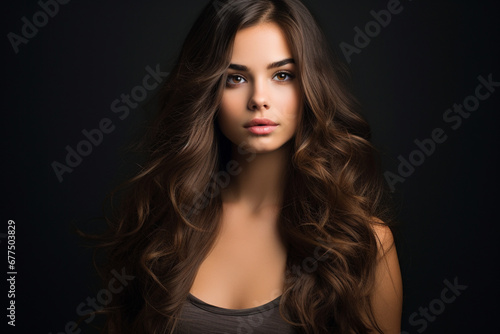 Studio shot of a beautiful young woman showing off her long brown hair