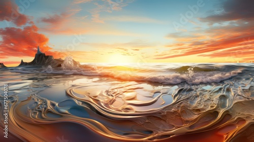 An The beauty of the abstract waves in the colorful river and sea meet during the high and low tides. photo