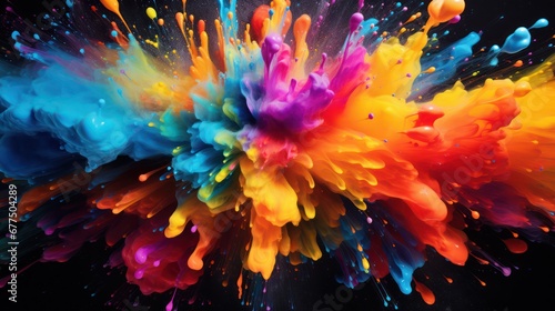 A Multicolored Paint Splatters Extravaganza, Vibrant Kaleidoscope, colorful, abstract, color, abstract background. photo