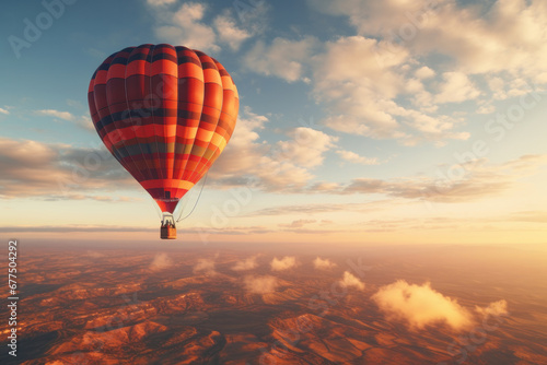 Adventure in the clouds Hot air balloon ride over mountain scenes captures the outdoor sport and scenic wonders. AI Generative journey aloft! © Alisa