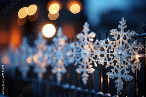 Snowy Details: Close-up shots of snowflakes on various objects, like fences, signs, or windows. - Generative AI