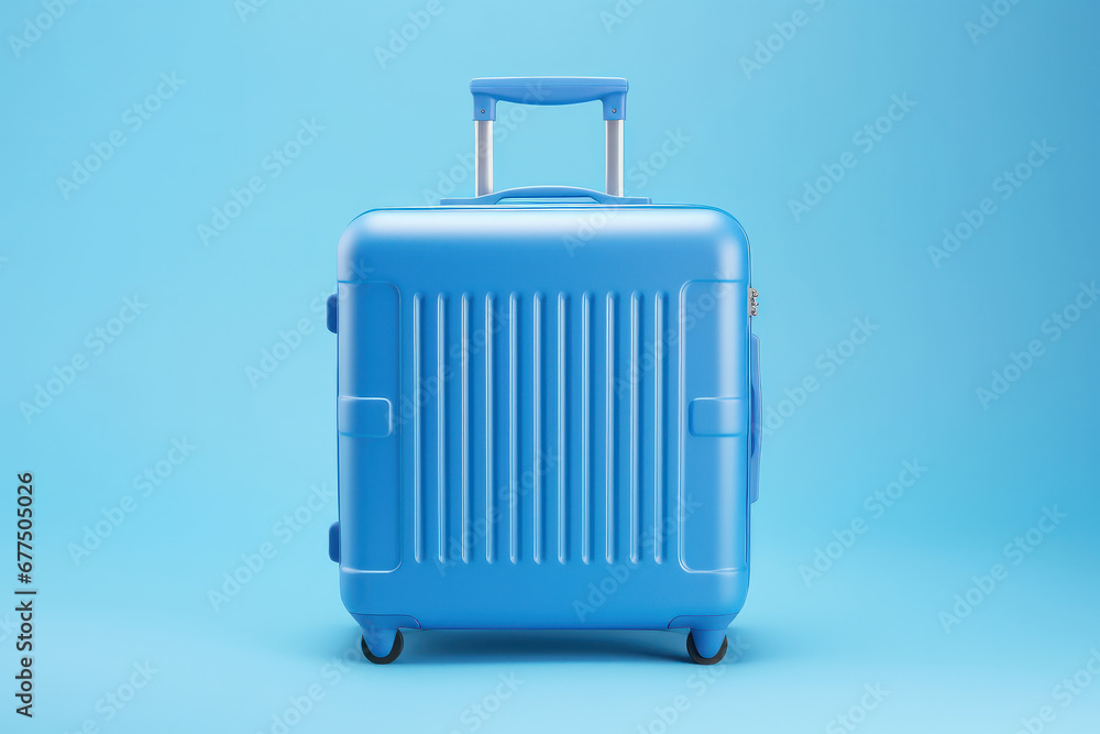 Pack and go Your journey begins with a stylish blue suitcase on wheels set against a minimalist blue backdrop is AI Generative. Pack and go Your journey begins with a stylish blue suitcase on wheels set against a minimalist blue backdrop is AI Generative.