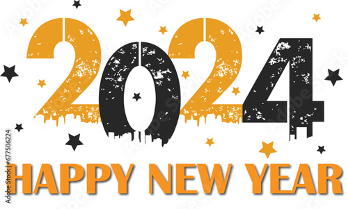 Happy new year 2024 design. With colorful truncated number illustrations. Premium vector design for poster, banner, greeting and new year 2024