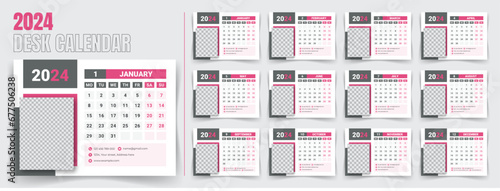 Desk calendar 2024 template design, monthly calendar, table calendar, office calendar 2024. with editable elements.