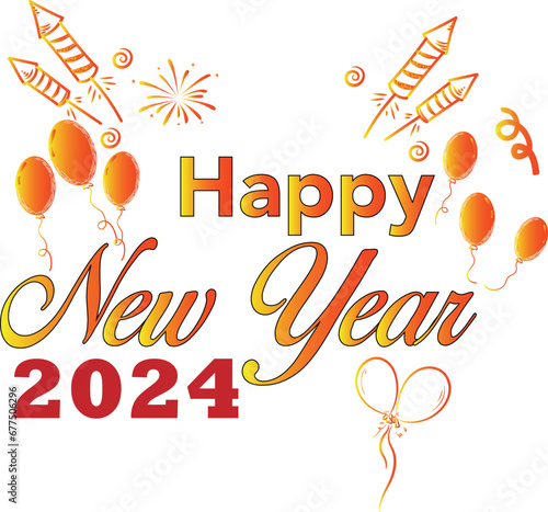 Happy new year 2024 design. With colorful truncated number illustrations. Premium vector design for poster, banner, greeting and new year 2024