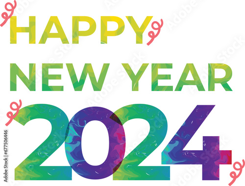 Happy new year 2024 design. With colorful truncated number illustrations. Premium vector design for poster, banner, greeting and new year 2024