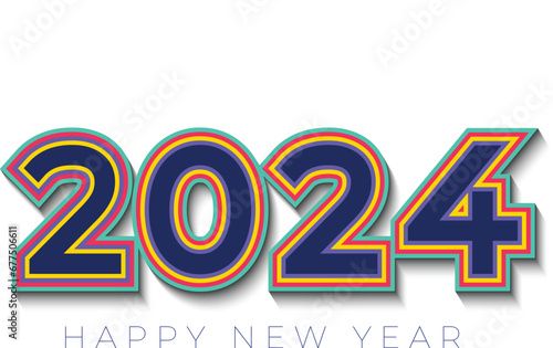 Happy new year 2024 design. With colorful truncated number illustrations. Premium vector design for poster, banner, greeting and new year 2024