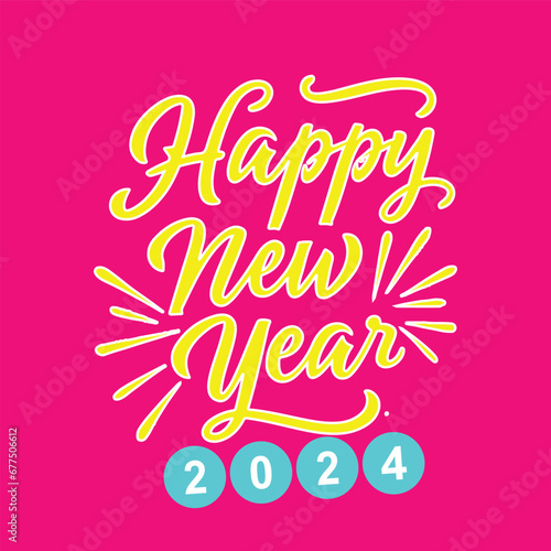 Happy new year 2024 design. With colorful truncated number illustrations. Premium vector design for poster, banner, greeting and new year 2024