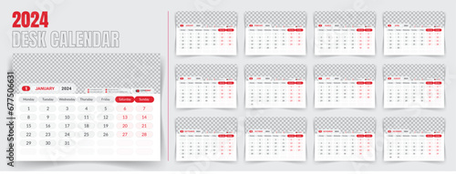 Desk calendar 2024 template design, monthly calendar, table calendar, office calendar 2024. with editable elements.
