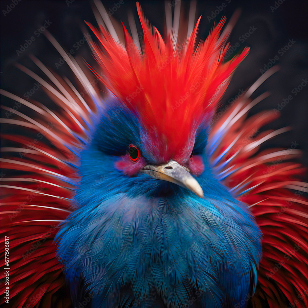 Fototapeta premium Beautiful little red and blue bird