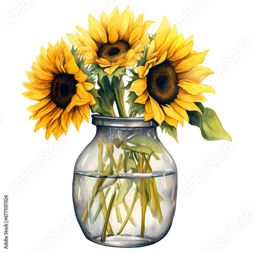 A beuatiful sunflower in a glass jar photo