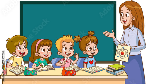 vector illustration of teacher and students having a lesson together